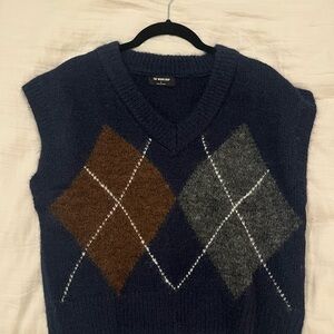Women’s Blue Argyle Sweater Vest - Wool Blend